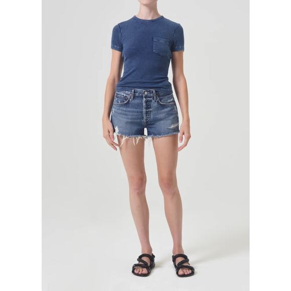 Agolde Parker Vintage Cut Off Jean Short Dark Swapmeet Blue Size 27 High Rise - Picture 1 of 9